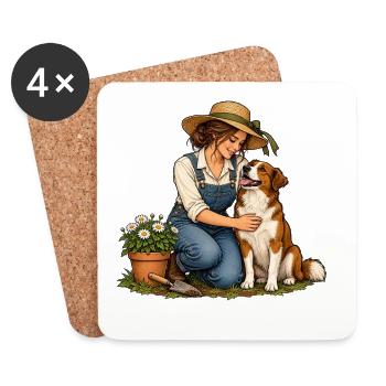 Gartenpause mit Hund - Untersetzer (4er-Set) - Weiß - Vorne