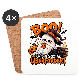 Halloween Geist: Sozial Überfordert - Untersetzer (4er-Set) - Weiß - Vorne