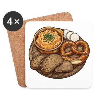 Rustikale Brotzeitplatte mit Obatzda - Untersetzer (4er-Set) - Weiß - Vorne