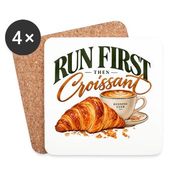 Zuerst laufen, später Croissant – Running & Coffee Club - Untersetzer (4er-Set) - Weiß - Vorne