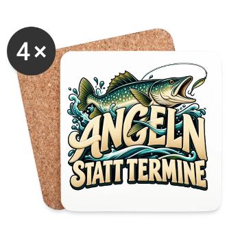 Angeln statt Termine Geschenkidee Vatertag - Untersetzer (4er-Set) - Weiß - Vorne