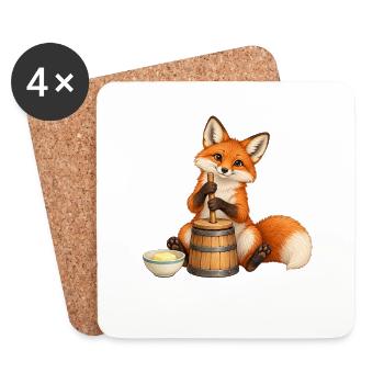 Fuchs rührt Butter im Butterfass - Untersetzer (4er-Set) - Weiß - Vorne