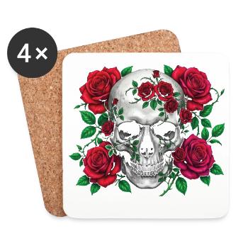 Totenkopf mit Rosen - Untersetzer (4er-Set) - Weiß - Vorne