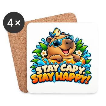 Bleib Capy, bleib glücklich! - Süße Capybara-Vibes - Untersetzer (4er-Set) - Weiß - Vorne