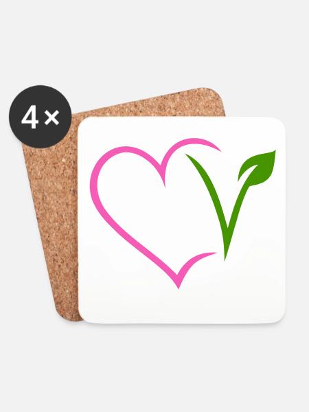 Vegan Herz - Untersetzer (4er-Set) - Weiß