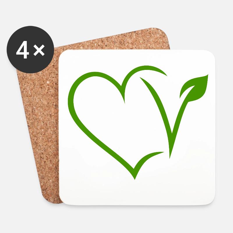 Vegan Herz - Untersetzer (4er-Set) - Weiß