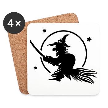 Halloween witch on a broom. Full moon time. - Coasters (set of 4) - white - Front