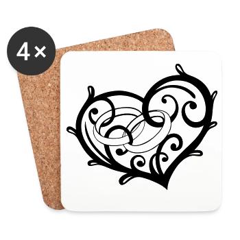 Coeur avec des anneaux, mariage, mariage - Dessous de verre (lot de 4) - blanc - Devant