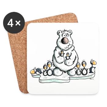 Ours Polaire avec les pingouins - Dessous de verre (lot de 4) - blanc - Devant