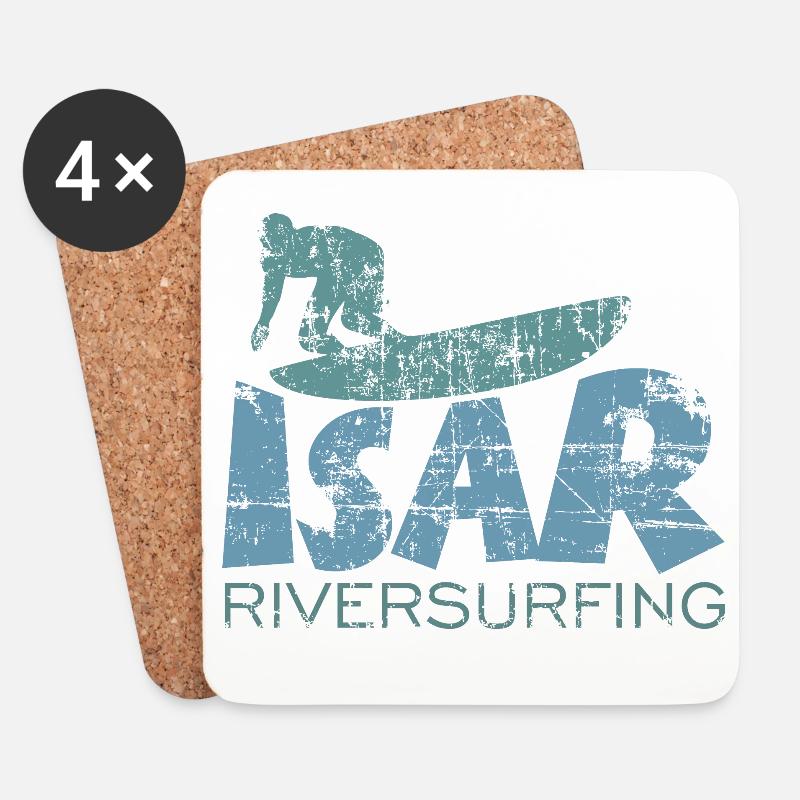 Isar Riversurfing (Vintage/BlauGrün) - Untersetzer (4er-Set) - Weiß