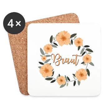 Braut Bride to be Blumenkranz Geschenk JGA - Untersetzer (4er-Set) - Weiß - Vorne