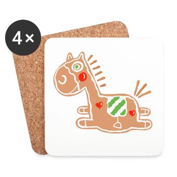 Pfefferkuchen Pferd - Lebkuchen - Backen - Gebäck - Untersetzer (4er-Set) - Weiß - Vorne