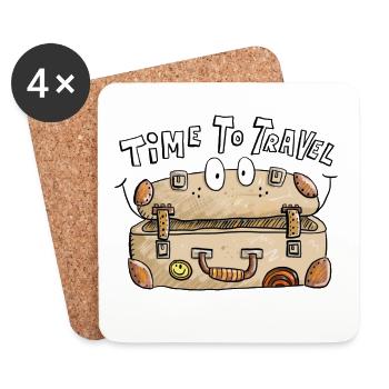 Time To Travel I Suitcase Holiday Trip - Coasters (set of 4) - white - Front
