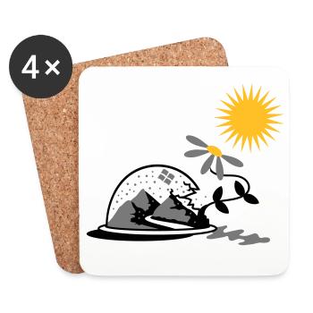 Schneekugel mit Sonnenblume und Sonne - Untersetzer (4er-Set) - Weiß - Vorne