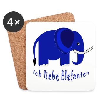 Blue Elephant I Love Elephants - Coasters (set of 4) - white - Front