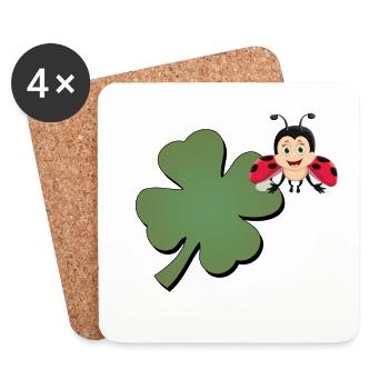 Trèfle avec ladybug (coccinelle) - Dessous de verre (lot de 4) - blanc - Devant