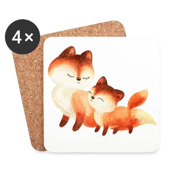 Two Cuddly Foxes Watercolor Painting - Coasters (set of 4) - white - Front
