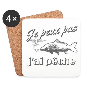 Je peux pas j'ai pêche à la carpe hameçon bouchon - Dessous de verre (lot de 4) - blanc - Devant