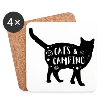 Katzen & Camping - Untersetzer (4er-Set) - Weiß - Vorne