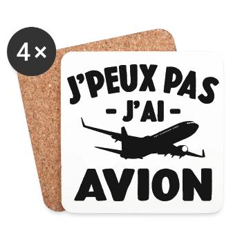 Je Peux Pas J'ai Avion Cadeau D'avion Pour Pilote - Dessous de verre (lot de 4) - blanc - Devant