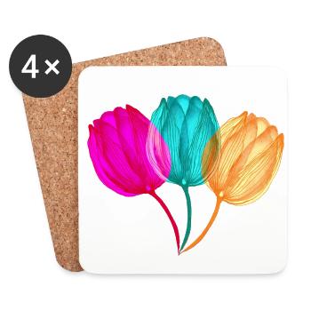 ZAZdesign® Tulip T-shirt coloré & floral - Dessous de verre (lot de 4) - blanc - Devant