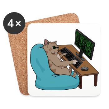 Cat Hacker with Sunglasses - Coasters (set of 4) - white - Front