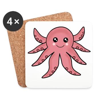 Kawaii Animals Octopus - Coasters (set of 4) - white - Front