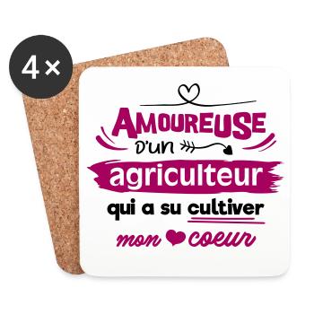 Amoureuse d'un agriculteur, humour cadeau - Dessous de verre (lot de 4) - blanc - Devant