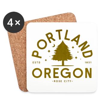 Logo d’arbre vintage à Portland, Oregon - Dessous de verre (lot de 4) - blanc - Devant
