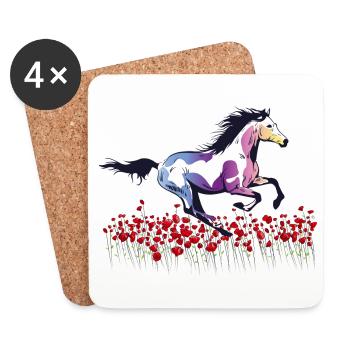 horse riding girls pink wild LBGTQ flowers nature - Coasters (set of 4) - white - Front