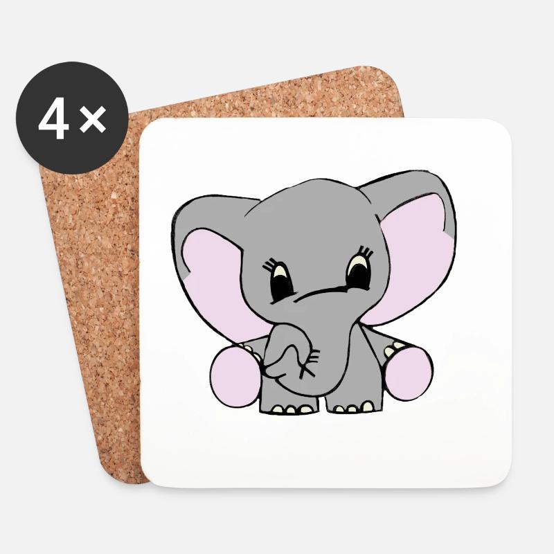 Elefant mit großen Ohren – Kinderzimmer Motiv - Untersetzer (4er-Set) - Weiß