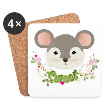 Souris mignonne enchanteresse avec un vert délicat au printemps - Dessous de verre (lot de 4) - blanc - Devant