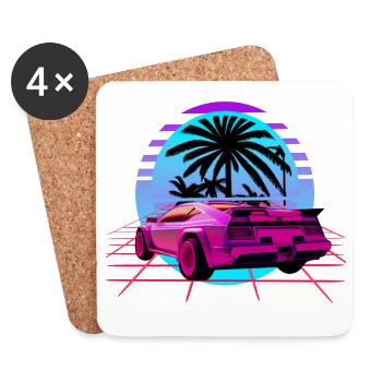 Retro Wave Sport Car Vaporwave Sunset - Coasters (set of 4) - white - Front