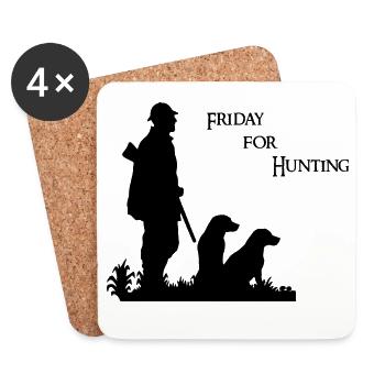 Friday for Hunting - Hunting motif with hunter & dog - Coasters (set of 4) - white - Front