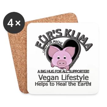 Schwein männl. Vegan Klima big hug SabineVegan - Untersetzer (4er-Set) - Weiß - Vorne