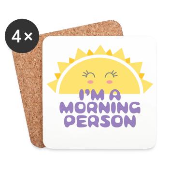 Fröhliche Sonne mit der Inschrift Ich bin ein Morgenmensch - Untersetzer (4er-Set) - Weiß - Vorne