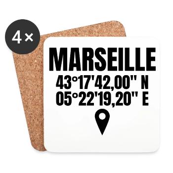 Marseille, je suis Marseillais, vive Marseille - Dessous de verre (lot de 4) - blanc - Devant