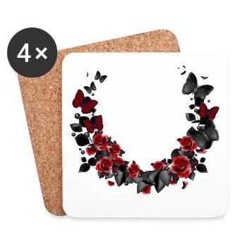 beautiful wreath of roses and butterflies - Coasters (set of 4) - white - Front
