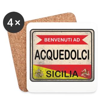 T-Shirt Sicilia Acquedolci T-Shirt Geschenkidee - Untersetzer (4er-Set) - Weiß - Vorne