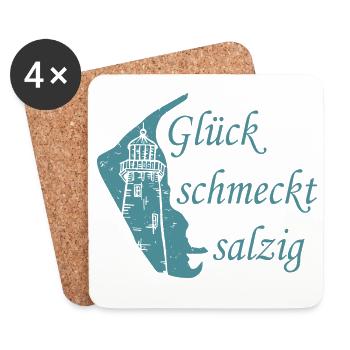 Glück schmeckt salzig – Amrum Nordsee Insel Design - Untersetzer (4er-Set) - Weiß - Vorne