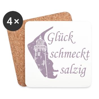 Glück schmeckt salzig – Amrum Nordsee Insel Design - Untersetzer (4er-Set) - Weiß - Vorne