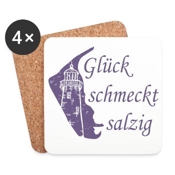 Glück schmeckt salzig – Amrum Nordsee Insel Design - Untersetzer (4er-Set) - Weiß - Vorne