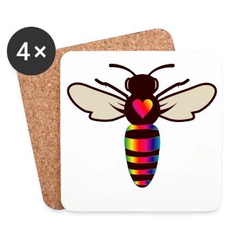 stylized bee in colorful look and bee heart - Coasters (set of 4) - white - Front
