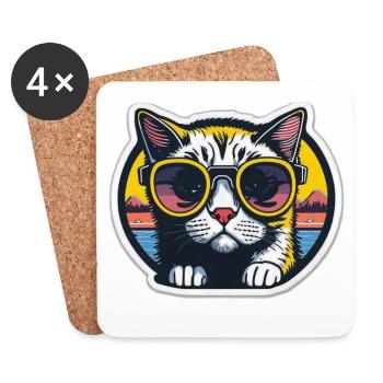 Katze mit Brille - Untersetzer (4er-Set) - Weiß - Vorne