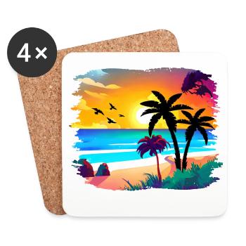 Sommer Sonnenuntergang Strand Aquarell - Untersetzer (4er-Set) - Weiß - Vorne