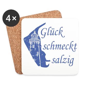 Glück schmeckt salzig – Amrum Nordsee Insel Design - Untersetzer (4er-Set) - Weiß - Vorne