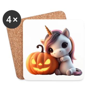 Cute unicorn leaning on pumpkin halloween - Coasters (set of 4) - white - Front
