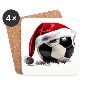Football Noël Père Noël chapeau boule - Dessous de verre (lot de 4) - blanc - Devant