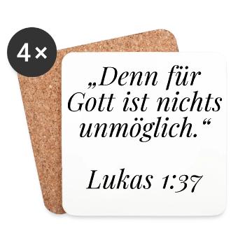 Lukas 1:37 Bibelvers: Für Gott ist nichts unmöglic - Untersetzer (4er-Set) - Weiß - Vorne