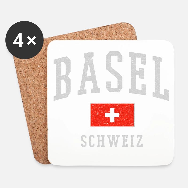 Basel Schweiz Emblem Druck - Untersetzer (4er-Set) - Weiß